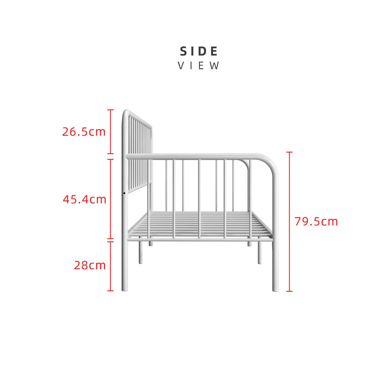 (Self Assembly) 6.4FT Day Bed / Pull Out Trundle Bed Frame Powder Coat Metal Black White-0045/0046