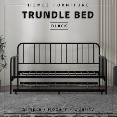 (Self Assembly) 6.4FT Day Bed / Pull Out Trundle Bed Frame Powder Coat Metal Black White-0045/0046