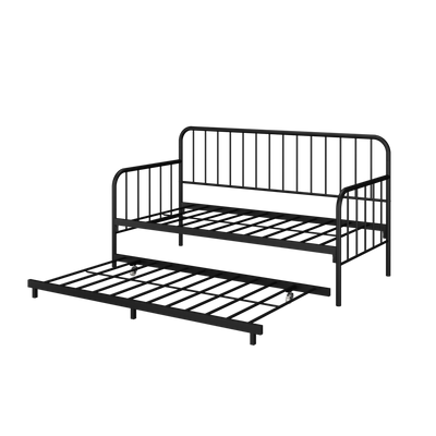 (Self Assembly) 6.4FT Day Bed / Pull Out Trundle Bed Frame Powder Coat Metal Black White-0045/0046