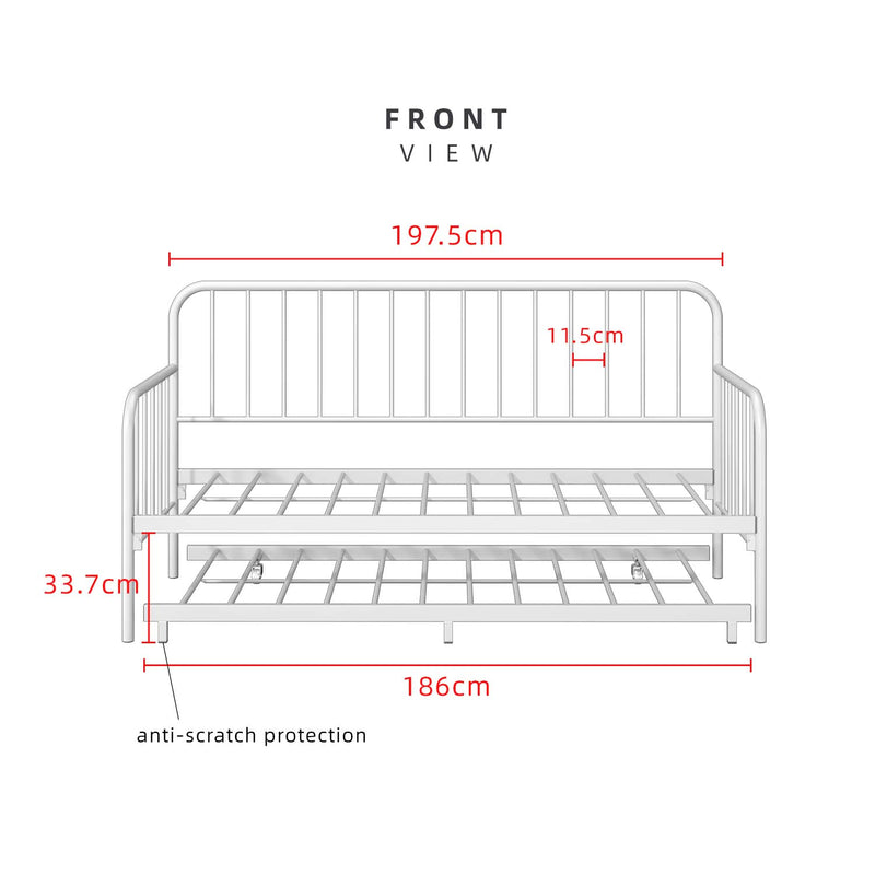 (Self Assembly) 6.4FT Day Bed / Pull Out Trundle Bed Frame Powder Coat Metal Black White-0045/0046