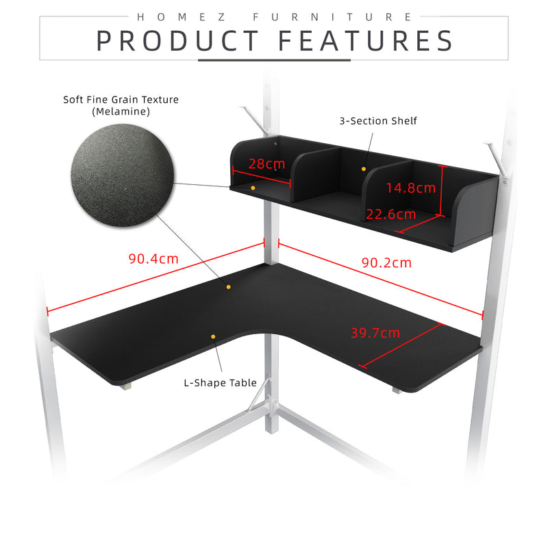 Loft Bed Frame Study Table & Book Shelves - Single - 3VAH904/BB8100