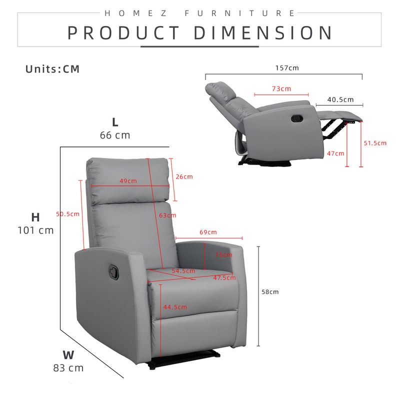 (Free Installation) 2FT Fabric/TPU Recliner Sofa 1 Seater Recliner Grey Clay Brown Blue Cream-530/533