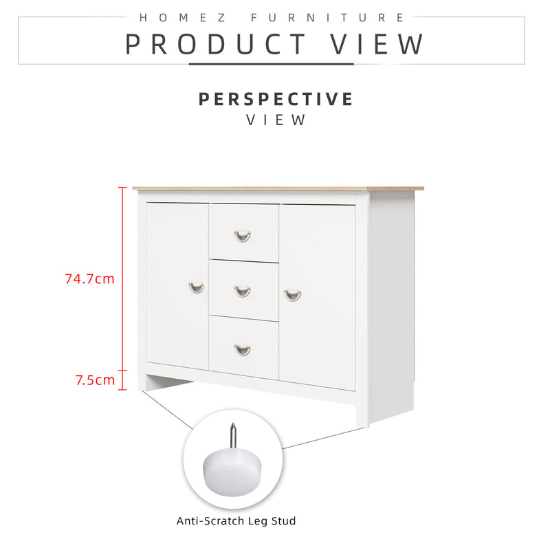 [Free Installation] 4FT Grayson Series Display Cabinet with 3 Drawers & 2 Storage Cabinet Living Metal Handle - G7717