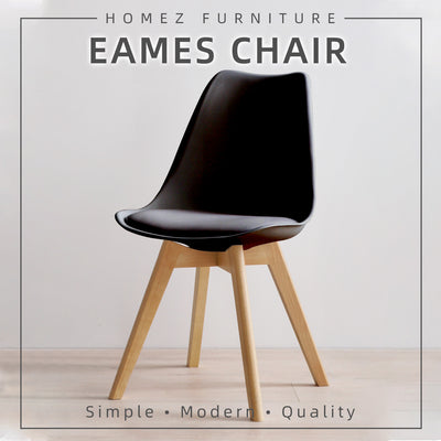 (FREE INSTALLATION) Homez Eames Lounge Chair Dining Chair PU Leather Material & Wood Leg With Cushion