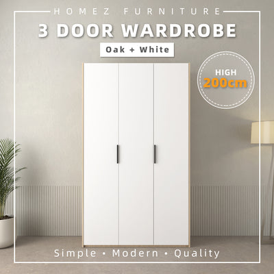 200cm 3 Door Wardrobe with Black Plastic Handle - HMZ-FN-WD-6018