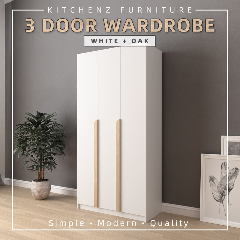 3FT 3 Door Wardrobe Particle Board with Hanging Rod-HMZ-FN-WD-S3015-WT