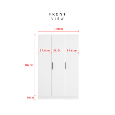 3.9FT 3 Door Wardrobe with Handle - HMZ-FN-WD-M6458-WT