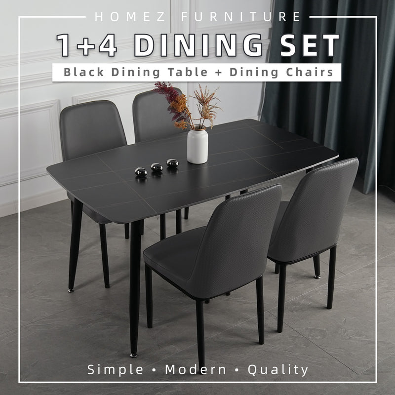 (Self-assembly) 1 + 4 Dining Set Porcelain (Ceramic) Table PU Leather Chair -T61