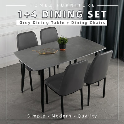 (Self-assembly) 1 + 4 Dining Set Porcelain (Ceramic) Table PU Leather Chair -T61