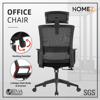 Emma High Back Mesh Office Chair with Ergonomic Design / Black - OC-HB-EMMA-BK+BK