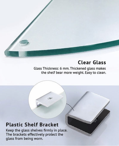 Bathroom Corner Glass Shelf 2 Tier Stainless Steel - HMZ-BRGS-LY8802