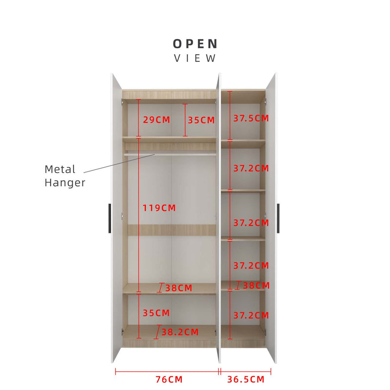 200cm 3 Door Wardrobe with Black Plastic Handle - HMZ-FN-WD-6018