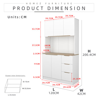 4FT Sinowa Series Full Melamine Kitchen Cabinet Tall Unit / Kitchen Storage - HMZ-KC-M2015-WT