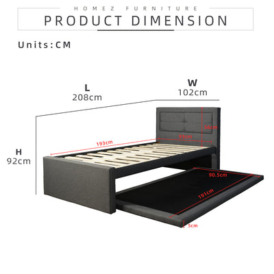 3.3FT Divan Single Size Bed Frame Pull Out Bed Single Headboard Linen Fabric Bed Frame - DV012S/DV3363