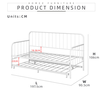 (Self Assembly) 6.4FT Day Bed / Pull Out Trundle Bed Frame Powder Coat Metal Black White-0045/0046