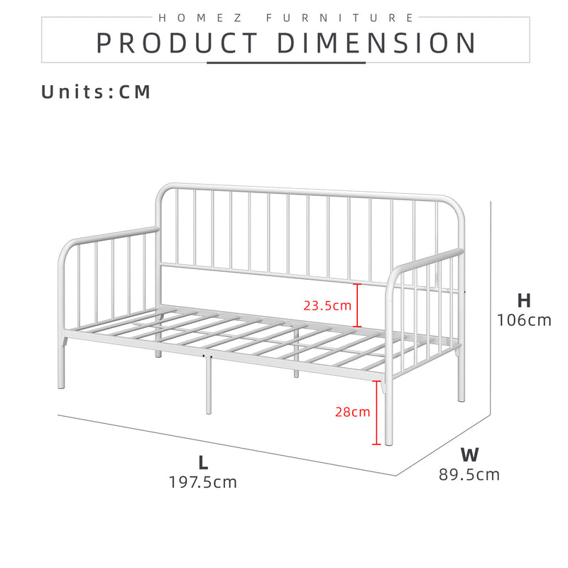 (Self Assembly) 6.4FT Day Bed / Pull Out Trundle Bed Frame Powder Coat Metal Black White-0045/0046