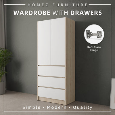[FREE INSTALLATION] Alona Series Full Melamine Wardrobe w/ Drawers / Shelves - M6817/M6818