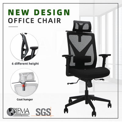 Mike High Back Mesh Office Chair with Ergonomic Design/ Black - OC-HB-MIKE-BK+BK