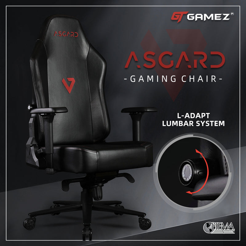 GTGAMEZ Asgard High Back Gaming Chair Adaptive Lumbar System - HMZ-GC-DJ-0064-BK+BK