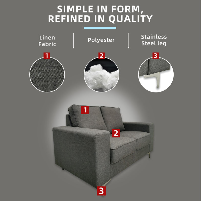 5FT Modern / Simple / Linen Fabric 2 Seater Sofa / Grey / Blue / Clay - HMZ-FN-SF-AE2656-2S