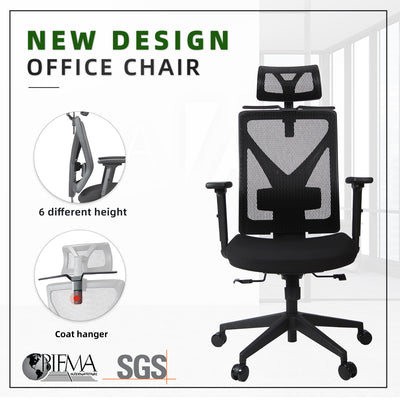 Mike High Back Mesh Office Chair with Ergonomic Design/ Black - OC-HB-MIKE-BK+BK