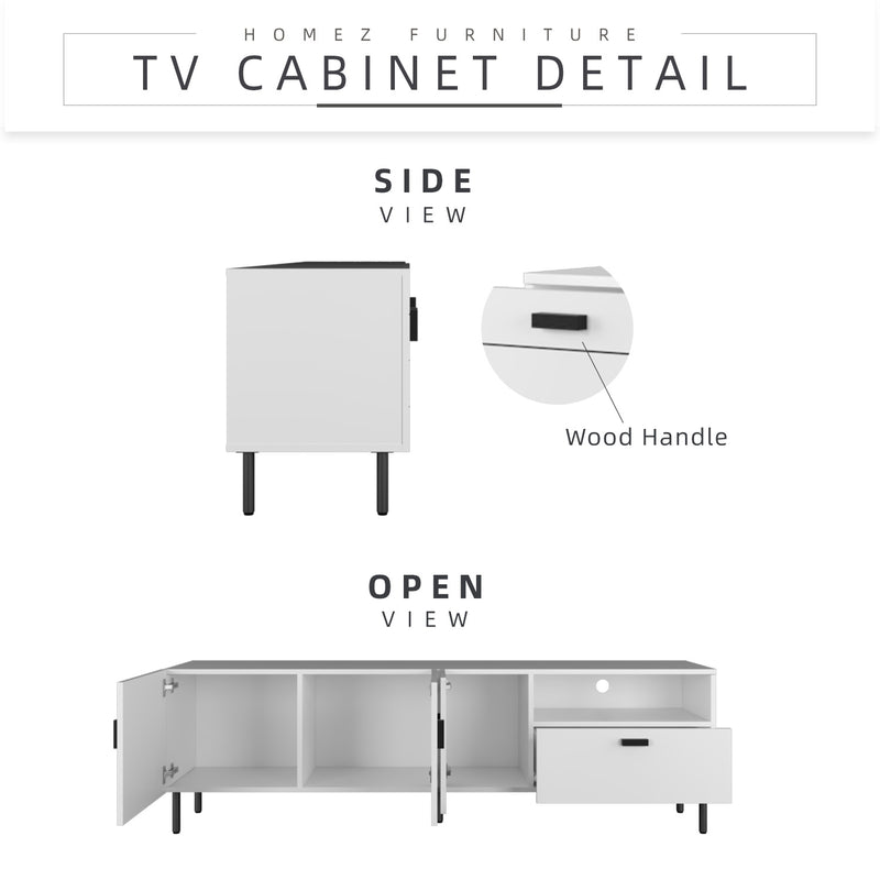 (Self-assembly) 6FT Jasmine Series TV Cabinet with Metal Leg Support - HMZ-FN-TC-J1840-WT