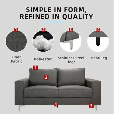 6FT Modern / Simple / Linen Fabric 3 Seater Sofa / Grey / Blue / Clay - HMZ-FN-SF-AE2656-3S