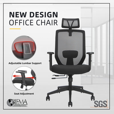 Joy High Back Mesh Office Chair with Ergonomic Design / Black - HMZ-OC-HB-JOY-H-BK+BK