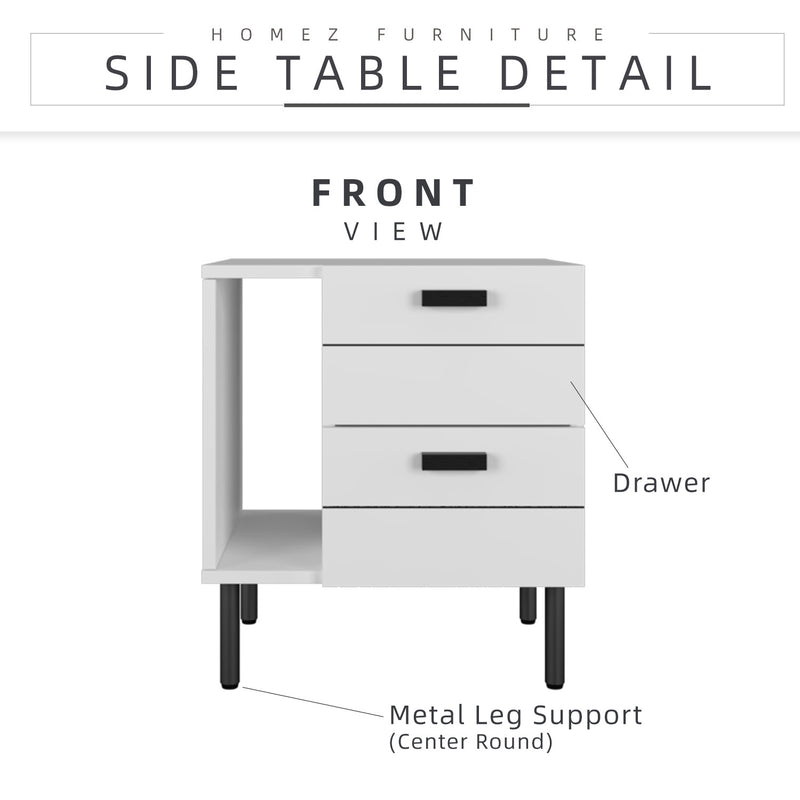 (Self-assembly) 1.5FT  Jasmine Side Table and Metal Leg Side Table - HMZ-FN-ST-J0480-WT