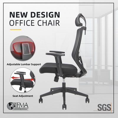 Joy High Back Mesh Office Chair with Ergonomic Design / Black - HMZ-OC-HB-JOY-H-BK+BK