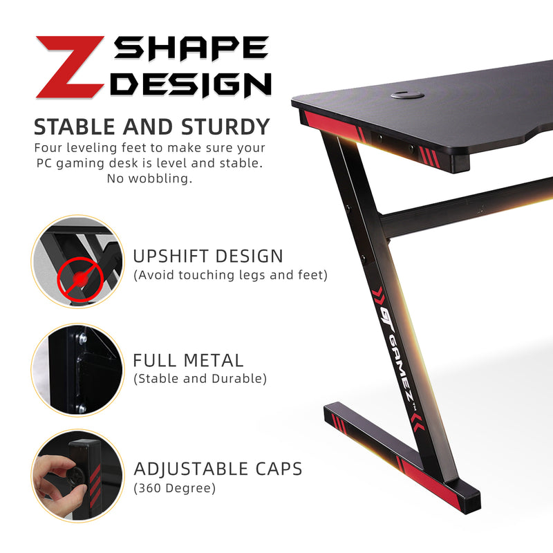 GTGAMEZ 4FT Z Series Matt Surface With Modern Simple E-sports Gaming Table / Gaming Desk - HMZ-GT-LM-12060-ZLZ-BK