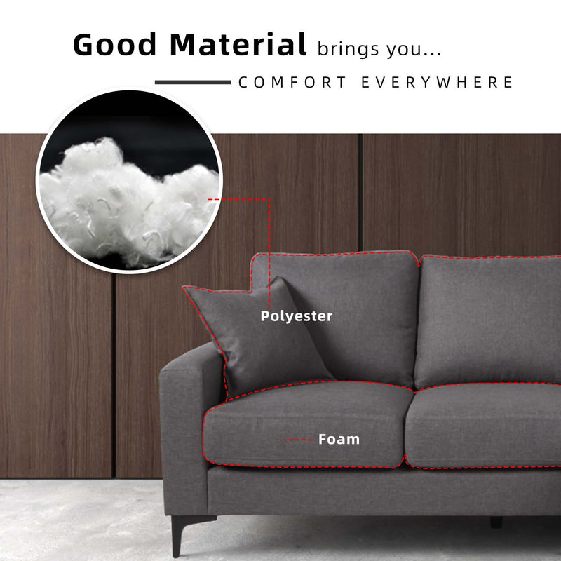 (Free Installation) 3 Seater Sofa Set L Shape Sofa Set Linen Fabric Sofa Metal Leg Removeable Pillow Cover - AE313