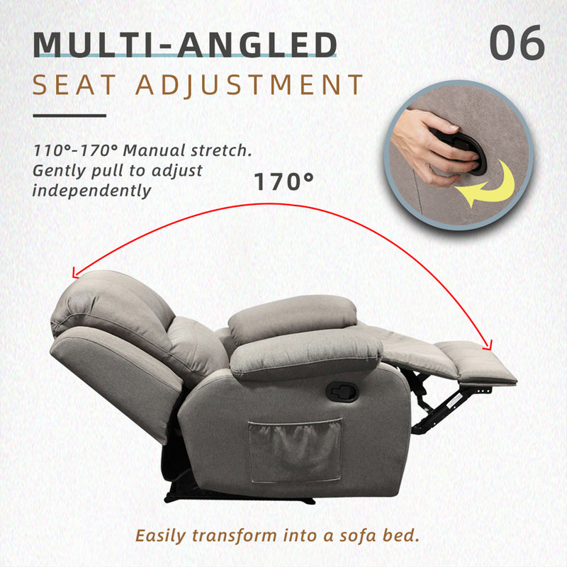 (Free Installation) 3FT 1 Seater Fabric / TPU Recliner Sofa / Grey / Brown / Blue / Clay/ Cream - HMZ-FN-522/523