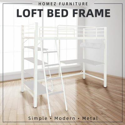 Loft Bed Frame Study Table & Book Shelves - Single - 3VAH904/BB8100