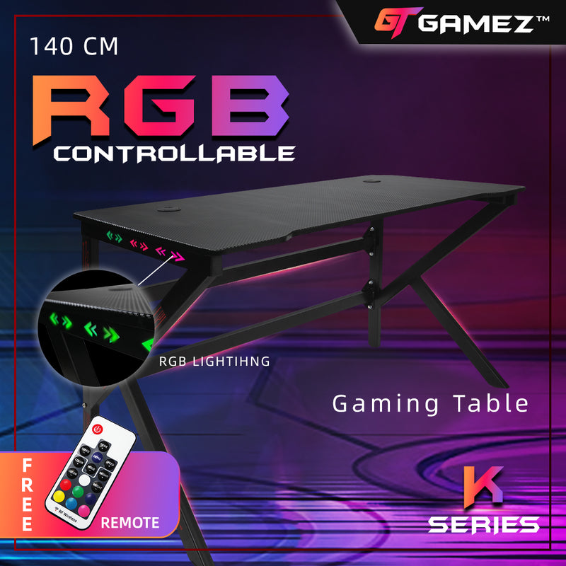 GTGAMEZ K Series LED Lighting Carbon Fiber E-sports RGB Gaming Table / Gaming Desk-HMZ-GT-JF-12060/14060-KL-BK-LED