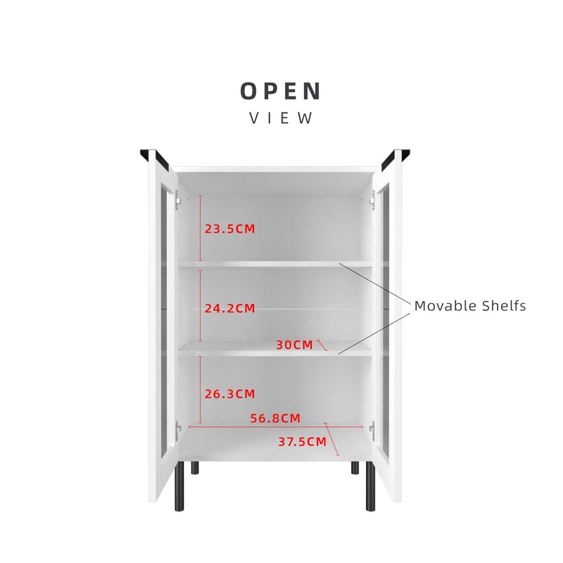 Glass Door Storage Cabinet Display Cabinet 2 Doors / 4 Doors - M8060/M8120-WT