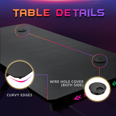 GTGAMEZ K Series LED Lighting Carbon Fiber E-sports RGB Gaming Table / Gaming Desk-HMZ-GT-JF-12060/14060-KL-BK-LED