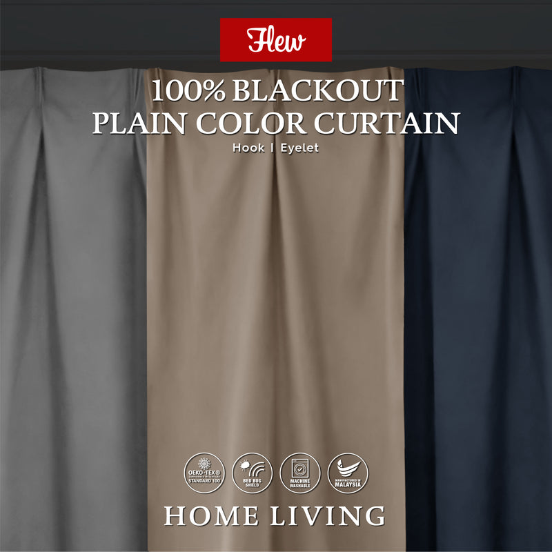 Flew 100% Full Blackout Plain Color Curtain 100cm x 250cm