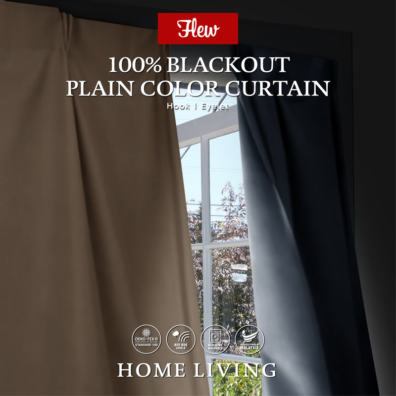 Flew 100% Full Blackout Plain Color Curtain 100cm x 250cm