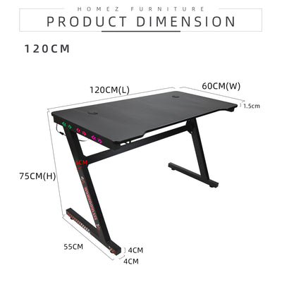 GTGAMEZ Z Series LED Lighting Carbon Fiber Surface E-sports RGB Gaming Table/Gaming Desk-HMZ-GT-JF-12060/14060-ZL-BK-LED