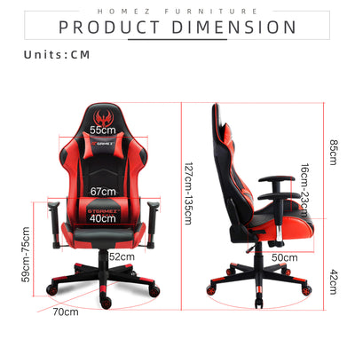 GTGAMEZ Gaming Chair GMZ-GC-YG-725 Racing Video Game Chair with Ergonomic Backrest and Seat Height Adjustment and Pillow