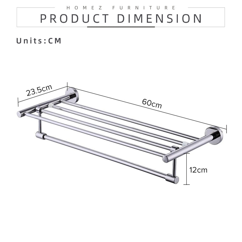 Wall Mounted SUS304 Stainless Steel Tower Shelf/Towel Rack with Rotatable Hanging Towel Bar - HMZ-BRTR-LY304T-60