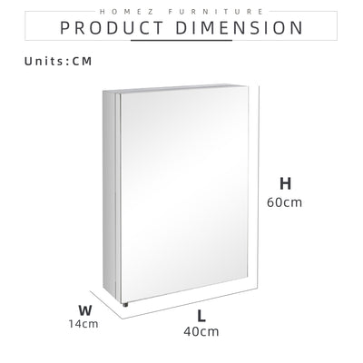 Bathroom Mirror Cabinet 100% Stainless Steel - L400 x W140 x H600mm - HMZ-BR-MC-7025R
