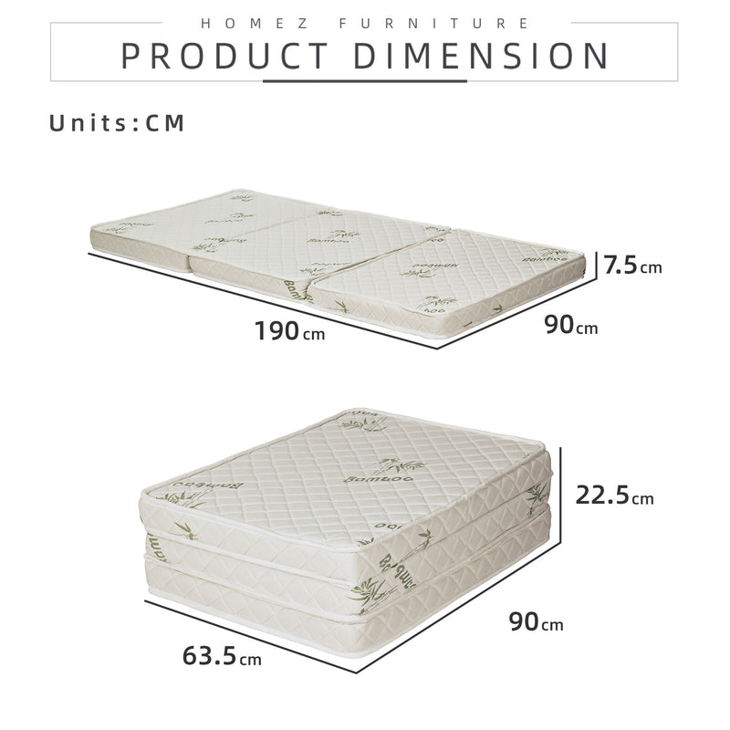 3 inch Foldable Anti-Static Bamboo Foam Mattress with Portable Carry Bag - Single