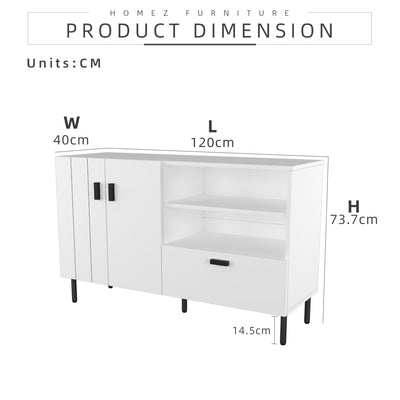 (Self-assembly) 4FT Jasmine Series Display Cabinet Modernist Design with Metal Leg - HMZ-FN-DC-J1200-WT