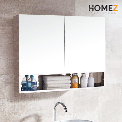 Bathroom Mirror Cabinet 7093 100% Stainless Steel with Open Shelf Space - L800 X W140 X H600mm