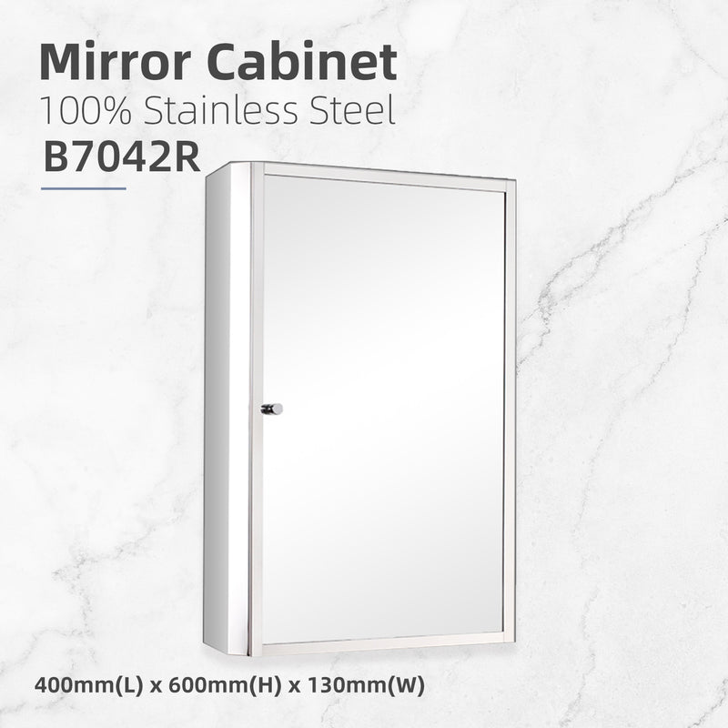 Bathroom Mirror Cabinet D7042R 100% Stainless Steel - L500 x W130 x H700mm