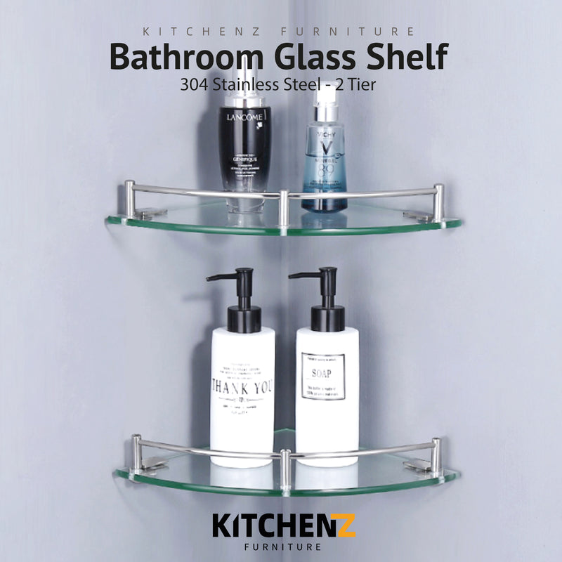 Bathroom Corner Glass Shelf 2 Tier Stainless Steel - HMZ-BRGS-LY8802