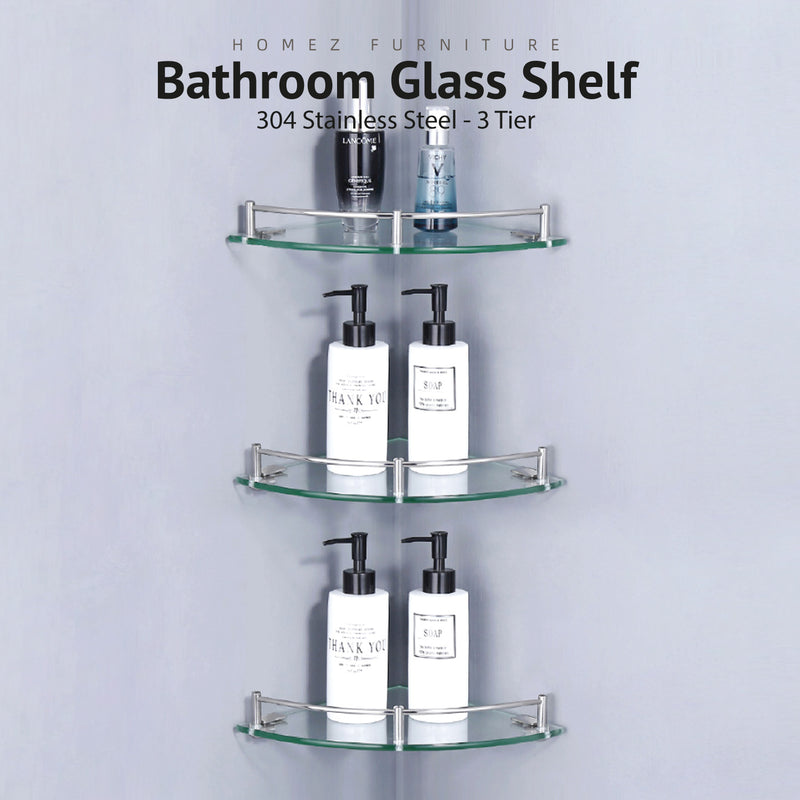 Bathroom Corner Glass Shelf 3 Tier - HMZ-BRGS-LY8803