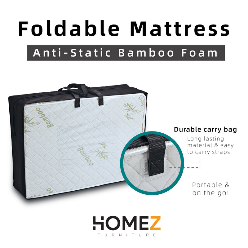 3 inch Foldable Anti-Static Bamboo Foam Mattress with Portable Carry Bag - Single
